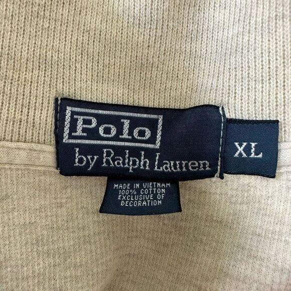 Vintage 90’s Polo Ralph Lauren Beige Quarter Zip Pullover Sweatshirt Mens XL - Picture 5 of 9